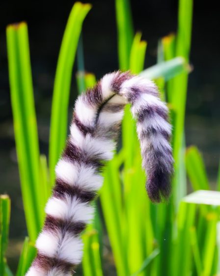 a black and white furry animal in grass