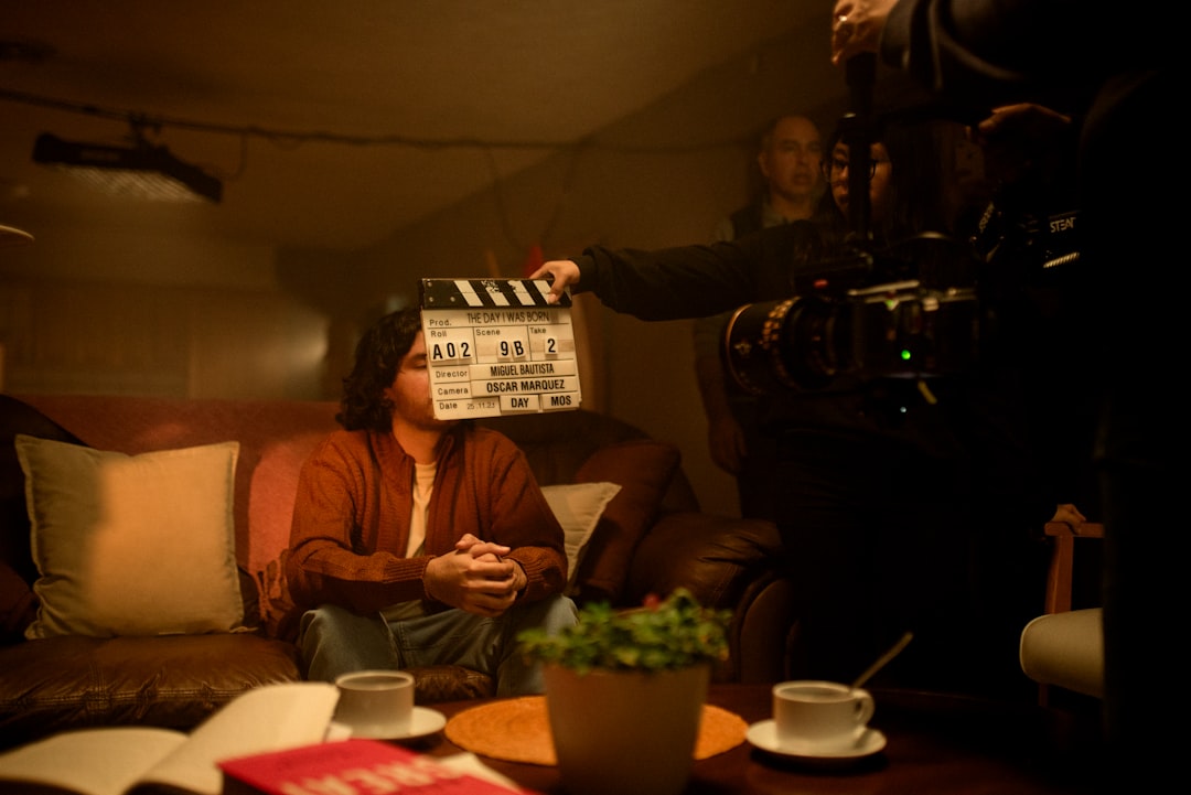 A film crew is preparing to shoot a scene